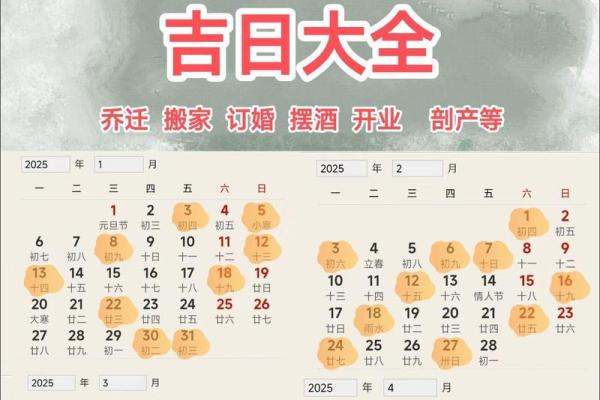2025年1月黄道吉日查询表，宜嫁娶搬家开业吉日推荐